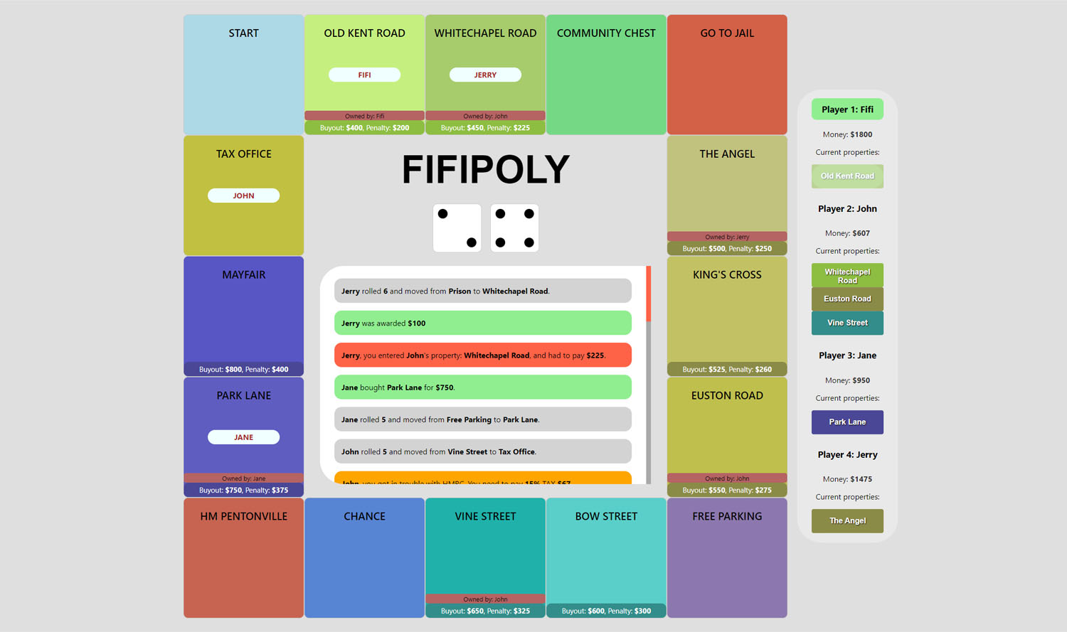 This is my original implementation of the classic Monopoly board game. I embarked on this project when I was only one month into learning JavaScript.